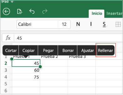 Menú Rellenar