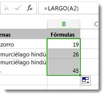 Especificación de varias funciones LARGO en una hoja de cálculo