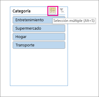 Opciones de segmentación con el botón de selección múltiple resaltado
