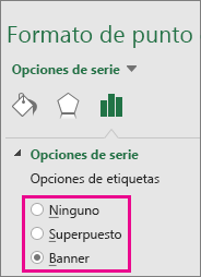 Panel de tareas Formato de etiquetas de datos que muestra las opciones para un gráfico Treemap