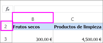 Primera columna y fila ocultas