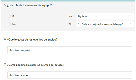 Ejemplo de una pregunta de bifurcación