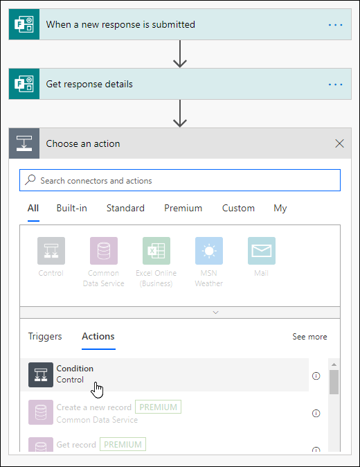 Elegir una condición como acción en Power Automate