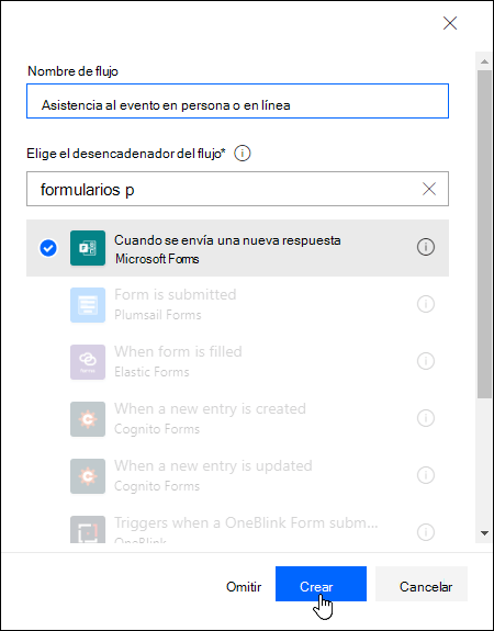 Elegir el desencadenador de flujos en Power Automate