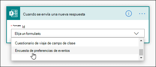 Elegir un formulario para el desencadenador en Power Automate