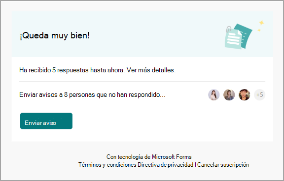 Ventana de confirmación con el botón Enviar aviso