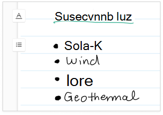 Captura de pantalla de una lista en una página de Microsoft Journal