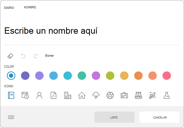 Captura de pantalla del cuadro de diálogo que crea un nuevo diario n Microsoft Journal.