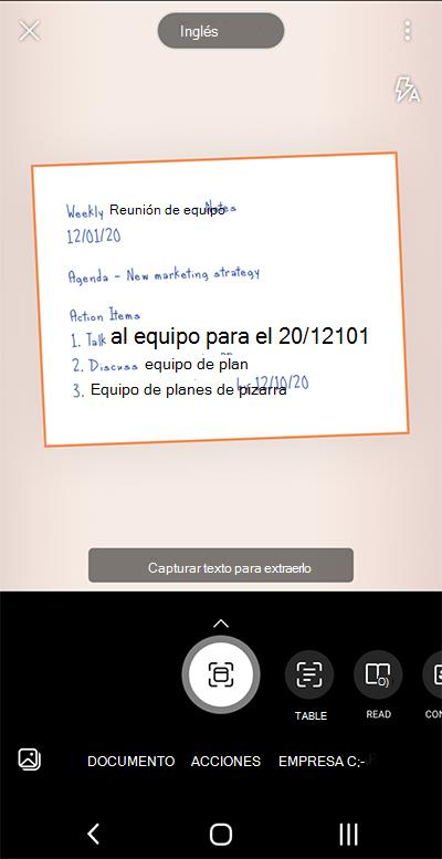 Captura de pantalla de Microsoft Lens en un teléfono Android