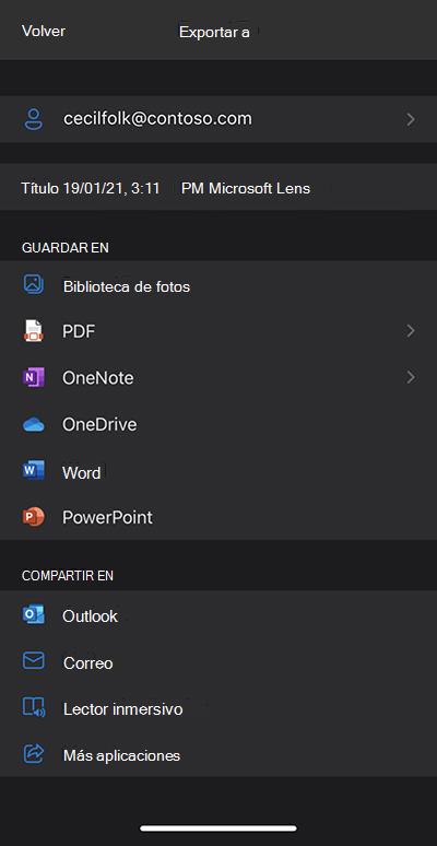 Captura de pantalla de Microsoft Lens en un iPhone