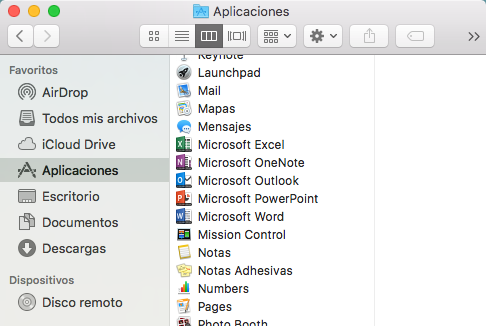 Abrir aplicaciones > de Finder > Buscar Microsoft