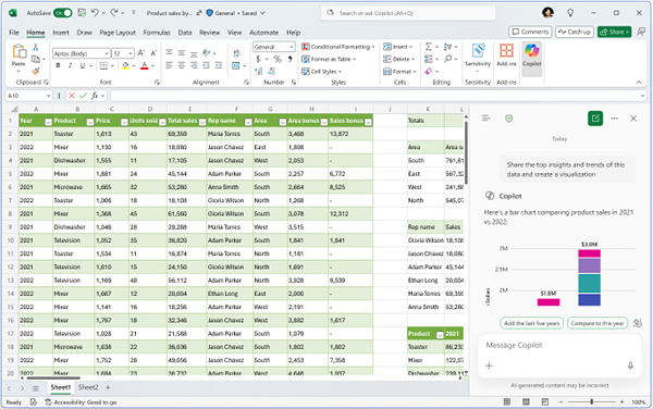 Captura de pantalla de Copilot Chat en Excel