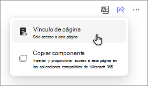 Opción Páginas de Copilot para compartir una página a través de un vínculo de página.