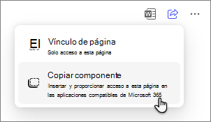 Páginas de Copilot comparte una opción de página del componente de copia.