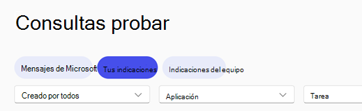El encabezado de navegación Galería de consultas de Copilot con la pestaña Sus avisos seleccionada.