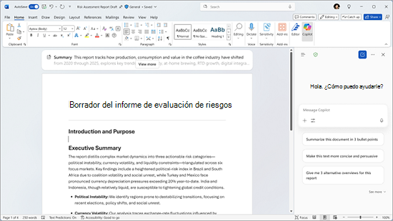 Captura de pantalla de Copilot Chat en Word
