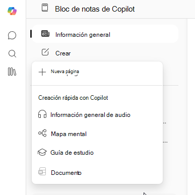 Captura de pantalla del menú Crear con Mapa mental como opción disponible.
