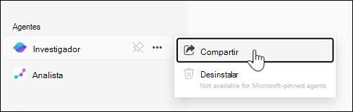 Captura de pantalla de dónde compartir un agente desde el panel de navegación izquierdo.