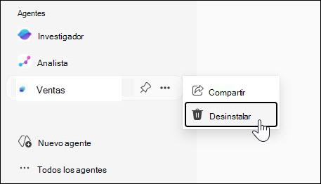 Captura de pantalla del botón Desinstalar de un agente.