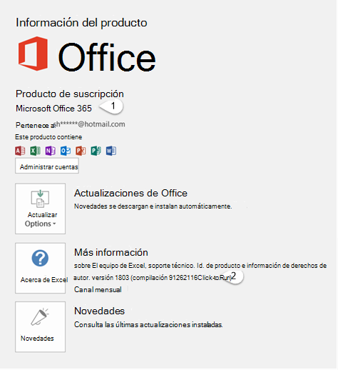 Página de cuenta que incluye información de Usuario y de Producto