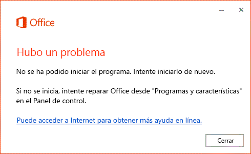 Se ha producido un error al abrir la aplicación de Office