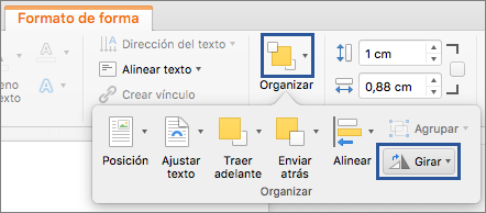 Botón Girar en el menú Organizar