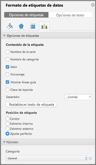 Dar formato a etiquetas de datos en Office para Mac