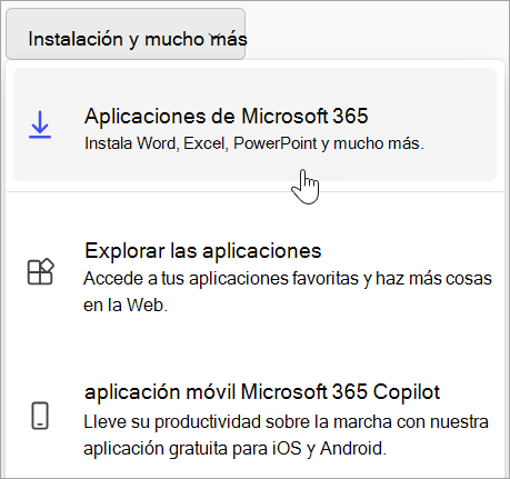 Captura de pantalla de Office.com si inició sesión con una cuenta profesional o educativa