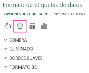 Pestaña Efectos en el panel Formato de etiquetas de datos
