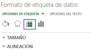 Dar formato a etiquetas de datos Icono y panel Tamaño & propiedades