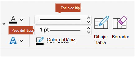 Captura de pantalla de opciones de borde anotada.