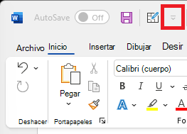 Imagen del icono de la barra de herramientas de acceso rápido encima de la cinta de opciones