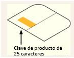 clave de producto situada dentro del paquete, en una etiqueta situada en el lado izquierdo de la caja