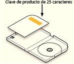 Clave de producto situada en el interior del paquete, en una etiqueta de la tarjeta, situada frente al soporte del disco, en el lado izquierdo de la caja,
