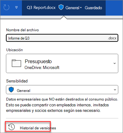 Historial de versiones de Microsoft 365