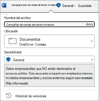 Barra de confidencialidad en la parte superior del documento