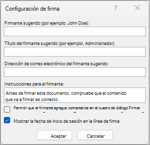 Cuadro de diálogo Configuración de firma