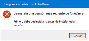 Ventana emergente de error de OneDrive