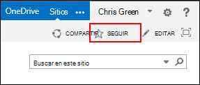 Seguir un sitio de SharePoint Online y agregar el vínculo a la página Sitios en Office 365.