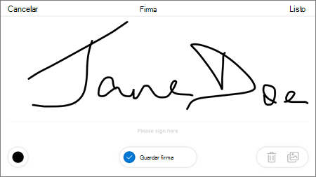 Cuadro y opciones de firma de marcado de PDF de OneDrive para iOS