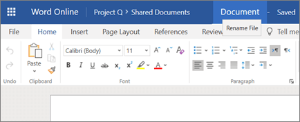 Haga clic en la barra de título para cambiar el nombre de un documento de Word Online