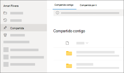 Captura de pantalla de la vista Compartido contigo en OneDrive para el trabajo o la escuela.
