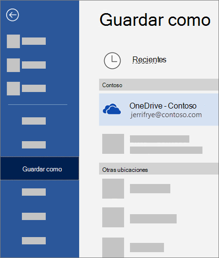 Guardar un archivo de Word en OneDrive para la Empresa