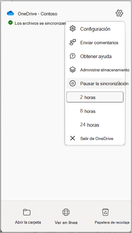 Configuración de OneDrive Pausar sincronización
