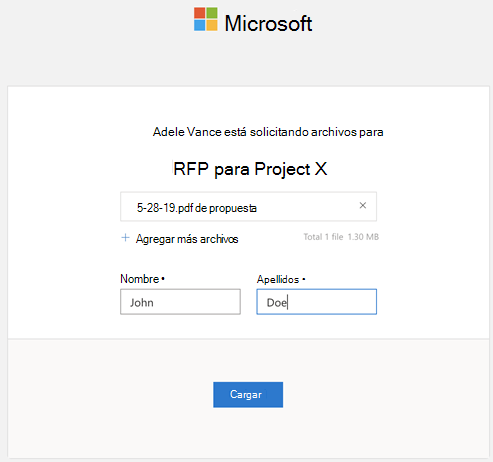 Cuadro Solicitar carga de archivos