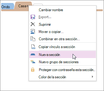 Agregue una sección nueva en OneNote.