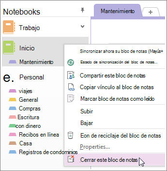 Puede cerrar un bloc de notas si ya no necesita usarlo.