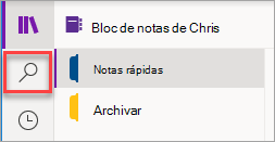 La ubicación del botón Buscar en OneNote para Windows 10.