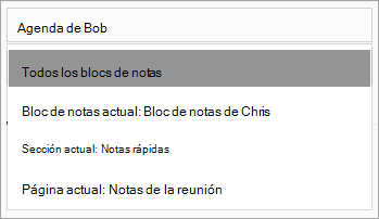 Ajustar el ámbito de búsqueda en OneNote para Windows 10.