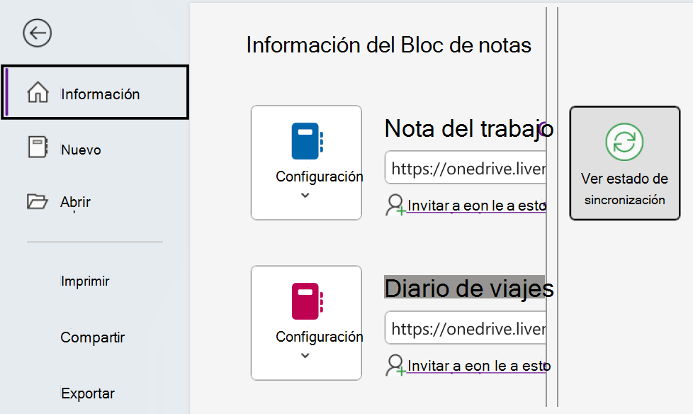 Ver el estado de sincronización de OneNote en Windows.